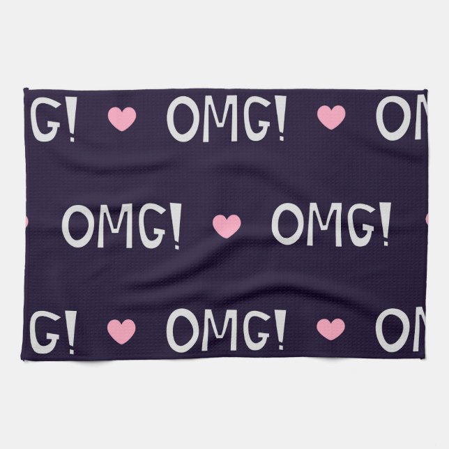 Linge De Cuisine Coeurs, texte OMG, motif mignon (Horizontal)