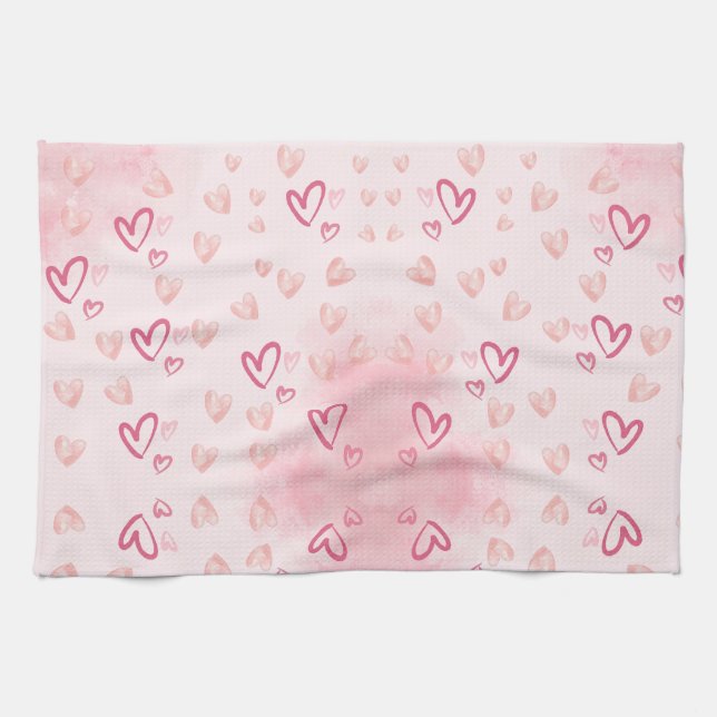 Linge De Cuisine Coeurs Whimsical Rose (Horizontal)