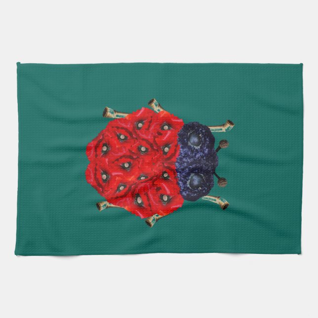 Linge De Cuisine Coléoptère Fleur de Pavot Rouge Graphique (Horizontal)