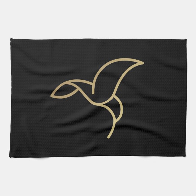 Linge De Cuisine Colibri en style Monoline - Or en noir (Horizontal)