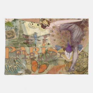 Linge De Cuisine Collage Art Déco Paon Flapper Paris Vintage