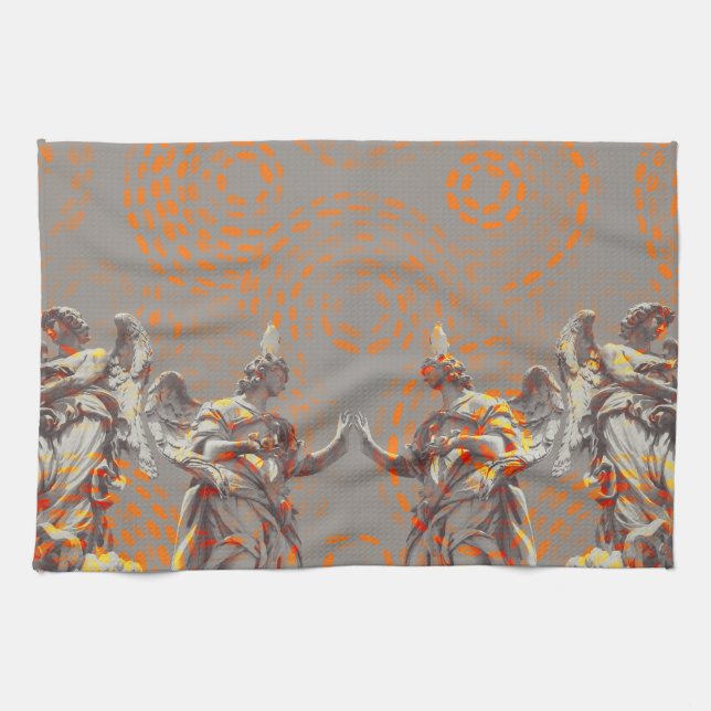 Linge De Cuisine Collage cool de sculptures et de cercles oranges (Horizontal)