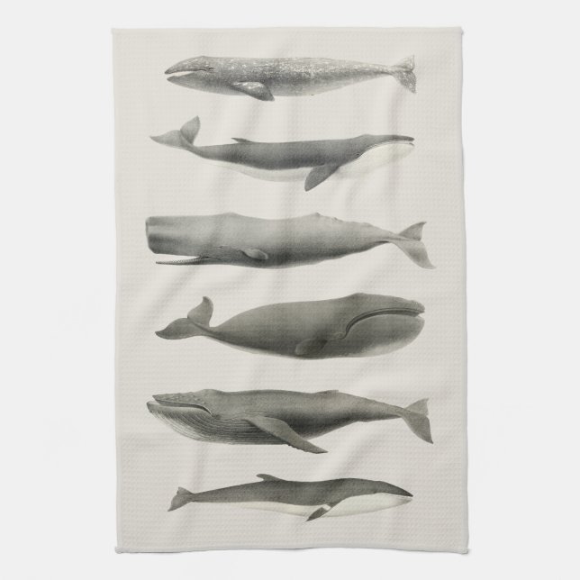 Linge De Cuisine Collage d'art de baleines vintage (Vertical)
