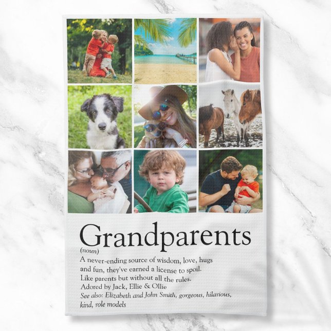 Linge De Cuisine Collage de 9 photos de définition des grands-paren (Grandparents Definition 9 Photo Collage Kitchen Towel
)