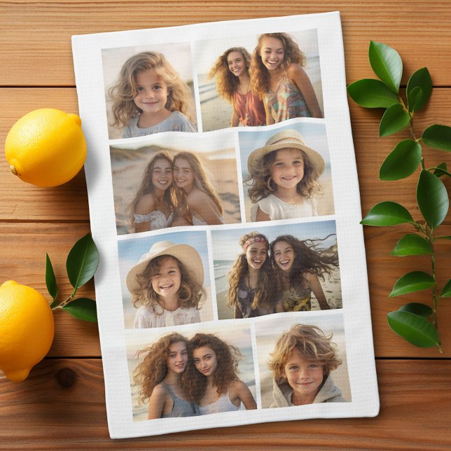 Linge De Cuisine Collage de grille de 8 photos minimal moderne - Bl (Custom Kitchen Towel with Photo Collage)