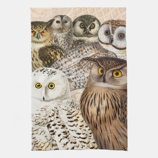 Linge De Cuisine Collage de hibou vintage (Vertical)
