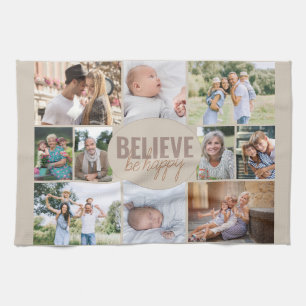Linge De Cuisine Collage de photos de famille Croire Citation Beige