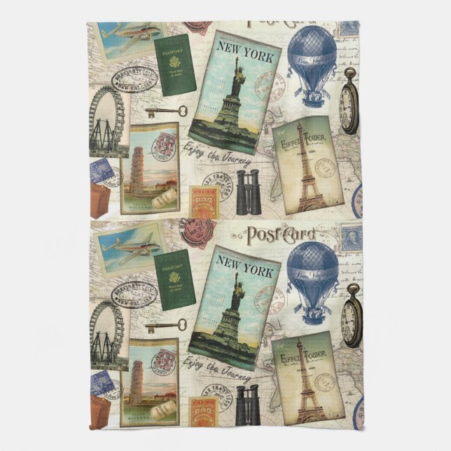 Linge De Cuisine collage de voyage vintage moderne (Vertical)