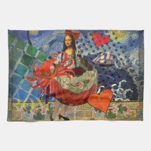Linge De Cuisine Collage Nuit étoilée de Mona Lisa : Surréalisme fa