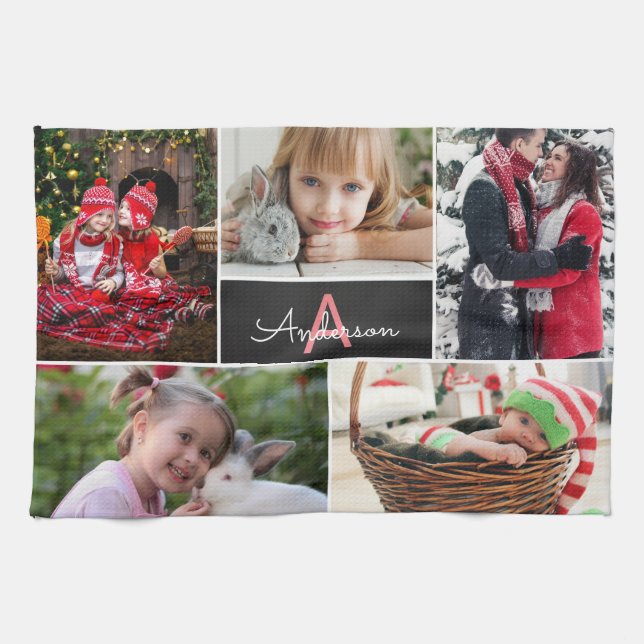 Linge De Cuisine Collage photo de la famille Monogramme (Horizontal)