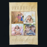Linge De Cuisine Collage photo de Rustic Cream pour grands-parents<br><div class="desc">Serviettes de cuisine crème rustique avec votre propre collage photo personnalisé. Le texte dit "petits-enfants font grandir la vie" et le modèle est prêt pour vous à ajouter 4 de vos propres photos de petits-enfants. Style neutre, pour convenir à tous les décors de cuisine, de la ferme de campagne à...</div>