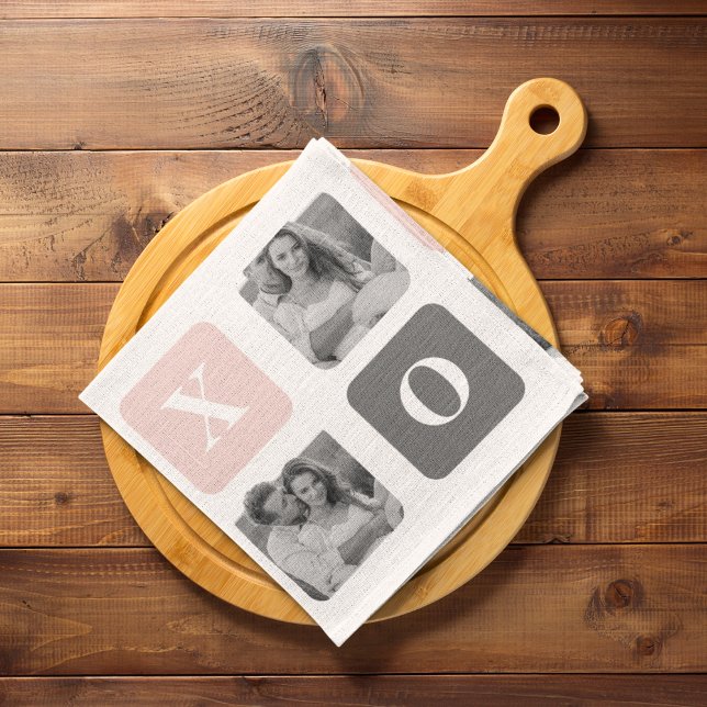 Linge De Cuisine Collage photo en couple & Pastel rose & gris XOXO (Créateur téléchargé)