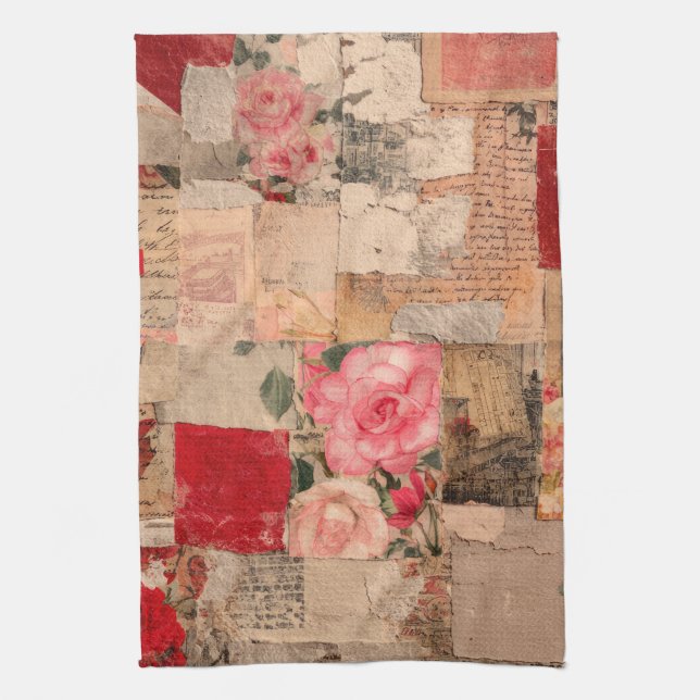 Linge De Cuisine Collage Romantique Vintage Rose (5) (Vertical)