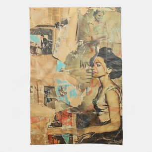 Linge De Cuisine Collage rustique Vintage de journaux (8)