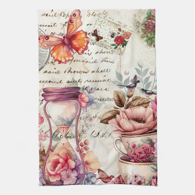 Linge De Cuisine Collage vintage aquarelle (Vertical)