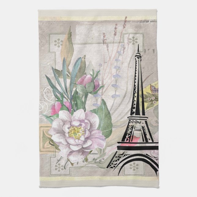 Linge De Cuisine Collage vintage et tour Eiffel (Vertical)