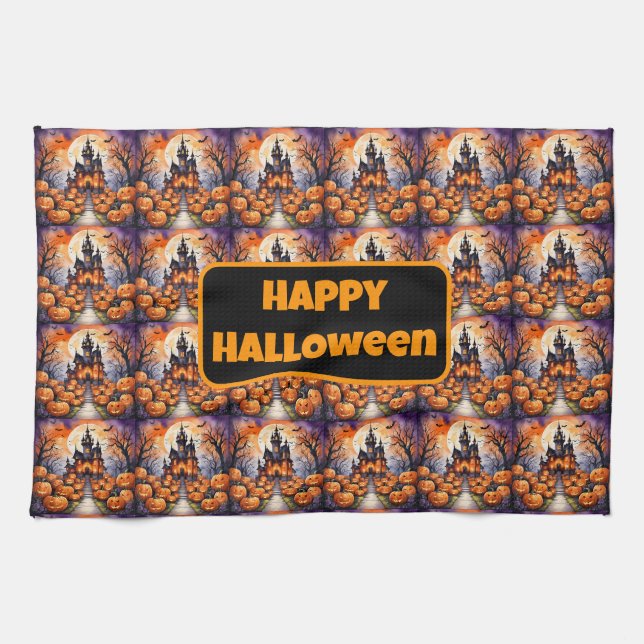 Linge De Cuisine Collection Citrouille moderne Halloween d'automne (Horizontal)