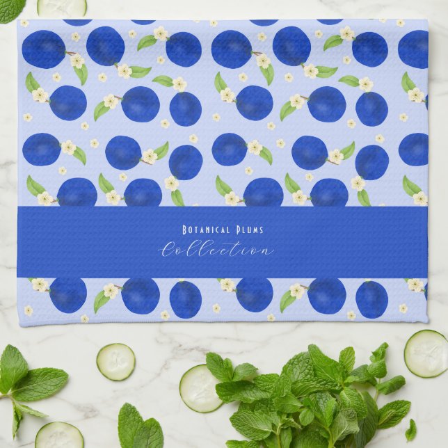 Linge De Cuisine Collection de prunes botaniques bleues (Plié)