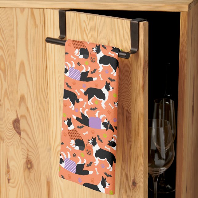 Linge De Cuisine Collie de frontière Halloween (Pliage en tiers)