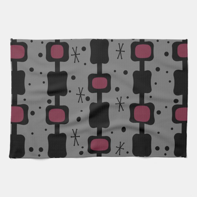 Linge De Cuisine Colonnes Moyenne Rétro - Boîtes Maroon (Horizontal)