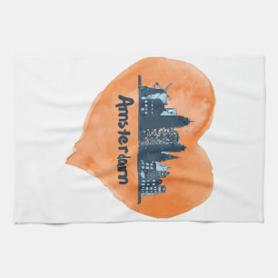 Linge De Cuisine Coloré Amsterdam City Skyline Watercolor Heart P