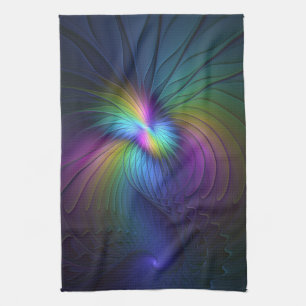 Linge De Cuisine Coloré Avec Bleu Moderne Art Fractal Abstrait