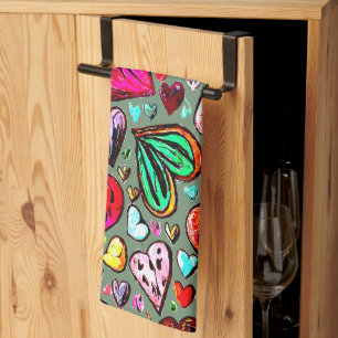 LINGE DE CUISINE COLORÉ FUNKY HEART DESIGN VALENTINE