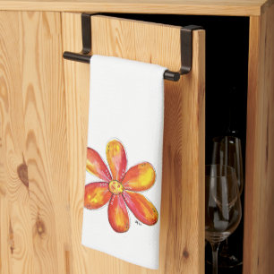 Linge De Cuisine Coloré Whimsical Orange et Fleur Jaune