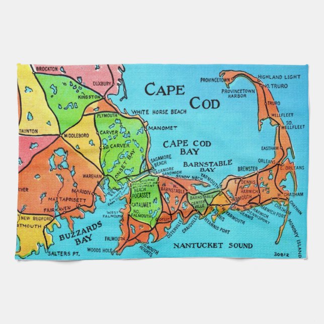 Linge De Cuisine Colorful Cape Cod Map Kitchen Towel (Horizontal)