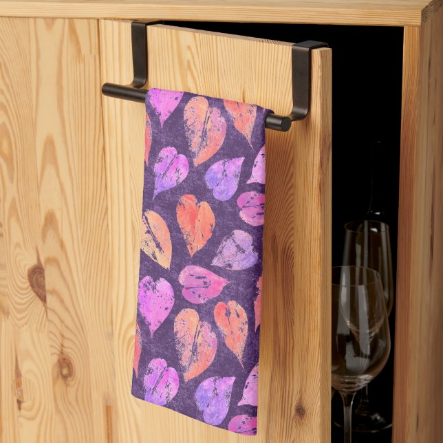 Linge De Cuisine Colorful Fall Leaves On Purple Pattern (Pliage en tiers)