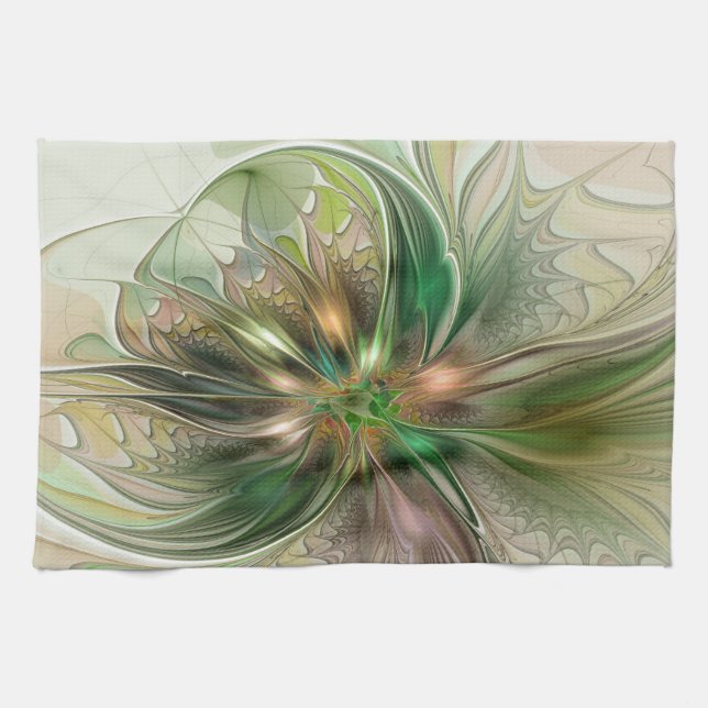 Linge De Cuisine Colorful Fantasy Modern Abstract Fractal Flower (Horizontal)