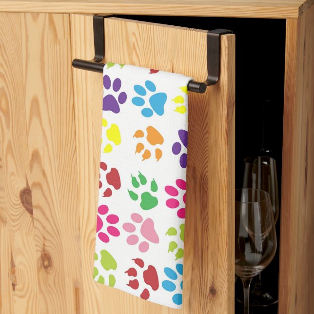 Linge De Cuisine Colorful Paw Prints Pattern (Pliage en tiers)