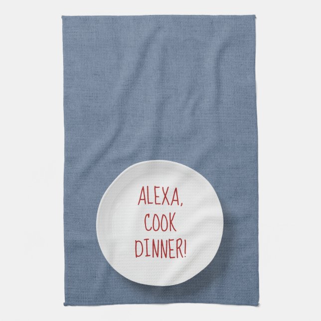 Linge De Cuisine Commande Alexa humour sur assiette (Vertical)
