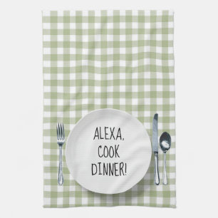Linge De Cuisine Commande Alexa sur En vichy vert
