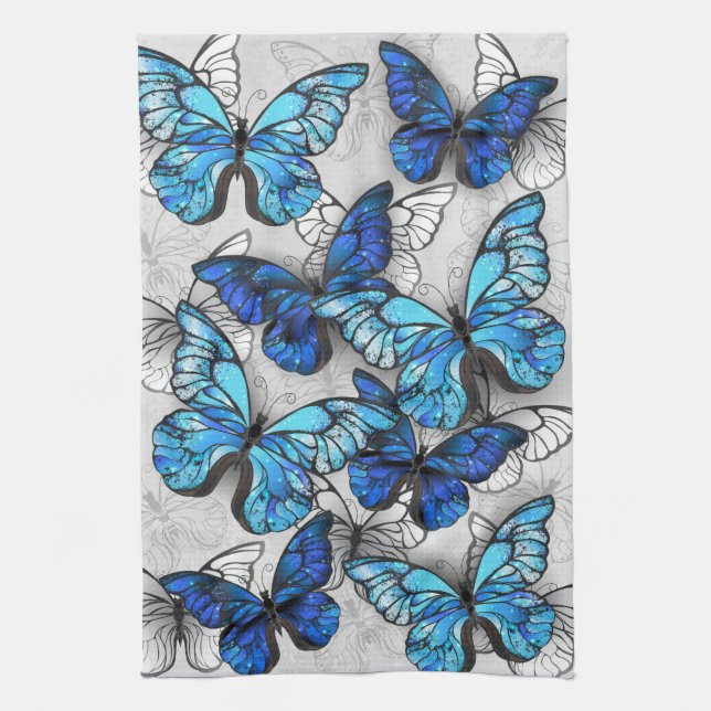 Linge De Cuisine Composition des papillons blancs et bleus (Vertical)