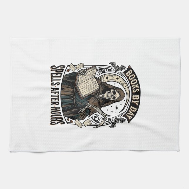 Linge De Cuisine Comptable d'Halloween Sorcière Reaper Design Vinta (Horizontal)