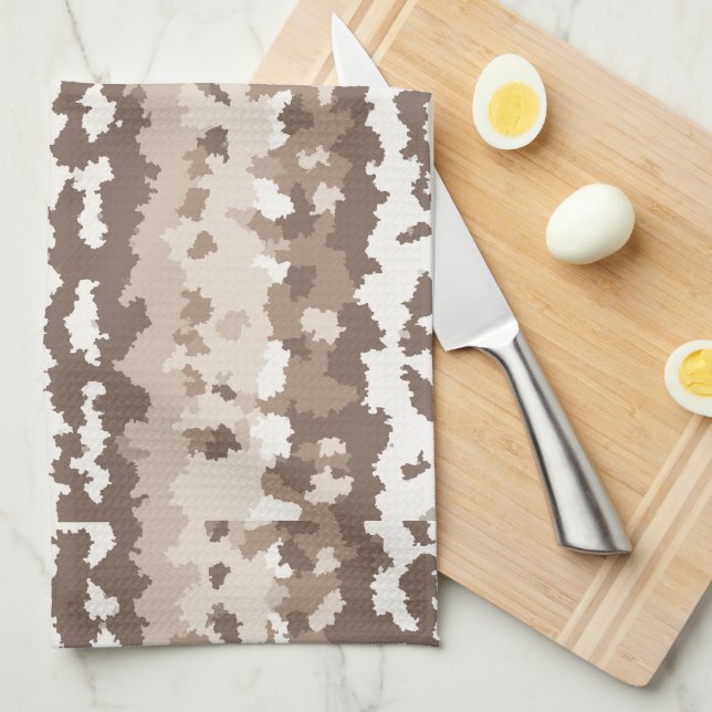 Linge De Cuisine Conception Abstraite Irrégulière Camo Terre Neutre (Quart Plié)