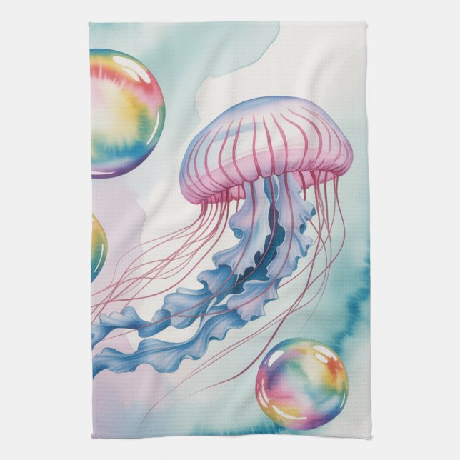 Linge De Cuisine Conception aquarelle de méduse arc-en-ciel fantais (Vertical)