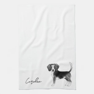 Linge De Cuisine Conception beagle Chien En Noir Et Blanc Avec Nom
