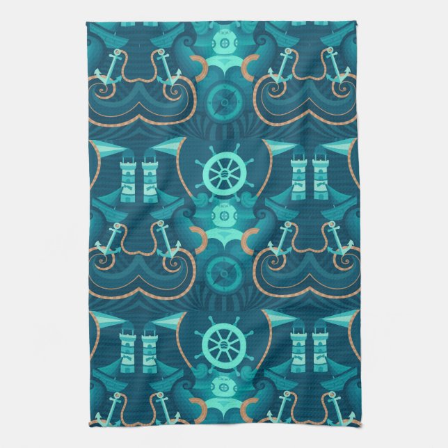 Linge De Cuisine Conception bleue nautique (Vertical)