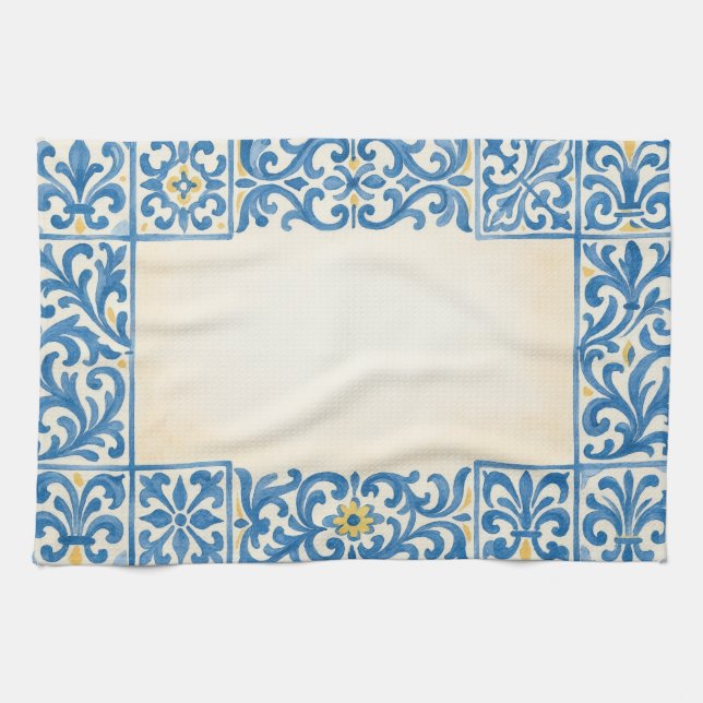 Linge De Cuisine Conception d'aquarelle fixe portugaise Azulejo (Horizontal)