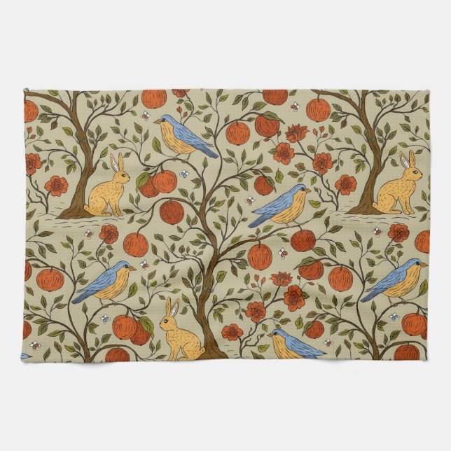 Linge De Cuisine Conception d'arbres bruns avec des pommes orange é (Horizontal)