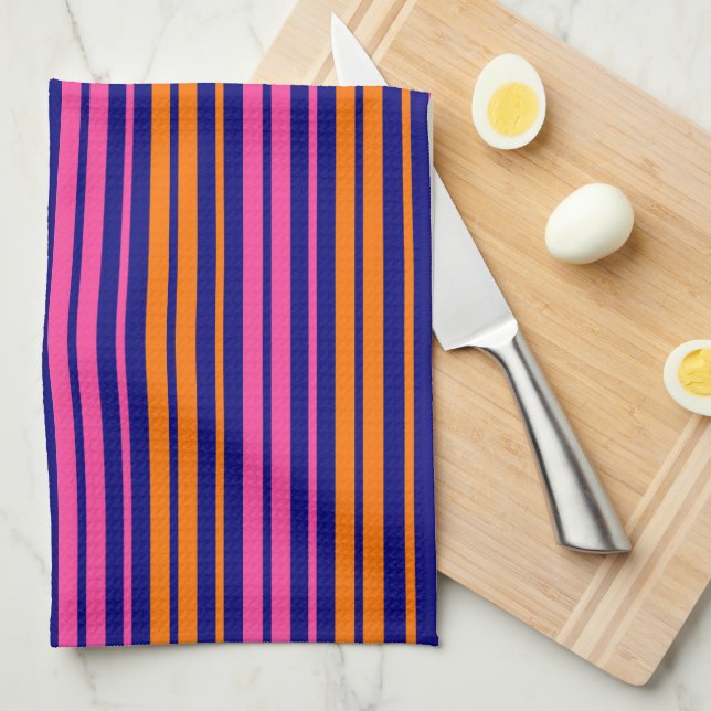 Linge De Cuisine Conception de bandes verticales orange bleu rose   (Quart Plié)