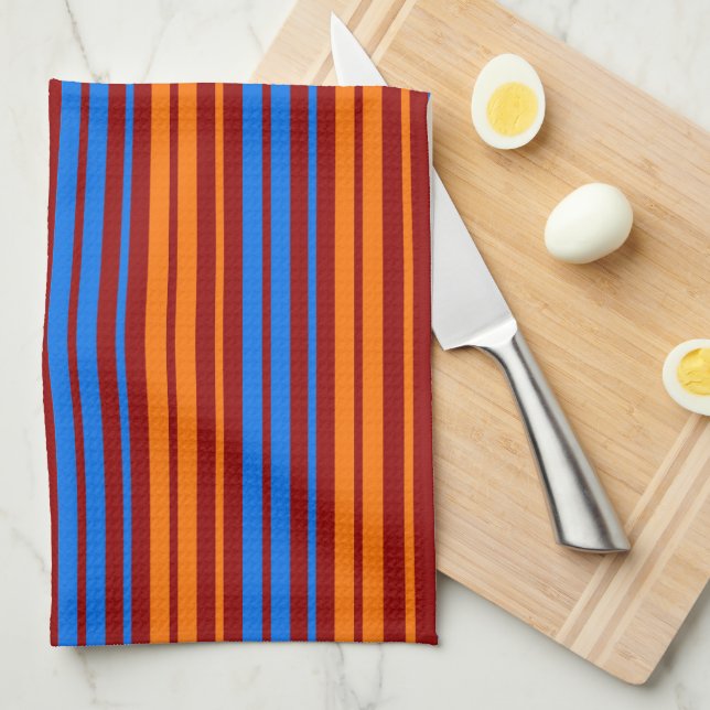 Linge De Cuisine Conception de bandes verticales orange rouge bleu  (Quart Plié)