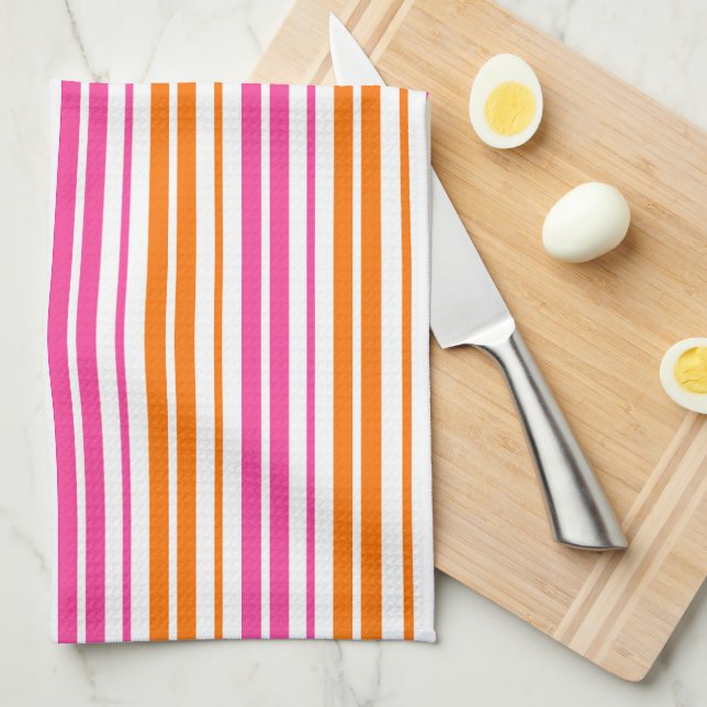Linge De Cuisine Conception de bandes verticales rose orange blanc  (Quart Plié)