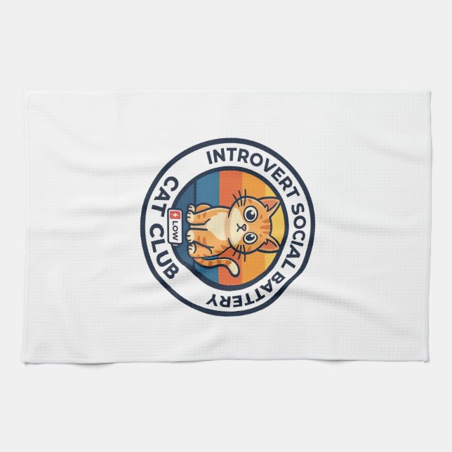 Linge De Cuisine Conception de chat de batterie sociale introverti  (Horizontal)