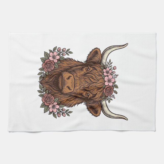 Linge De Cuisine Conception de chemise vectorielle de vache highlan (Horizontal)