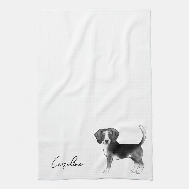 Linge De Cuisine Conception de chien Beagle en noir et blanc avec n (Vertical)