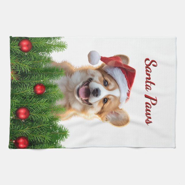 Linge De Cuisine Conception de cuisine de vacances Santa Paws Corgi (Horizontal)