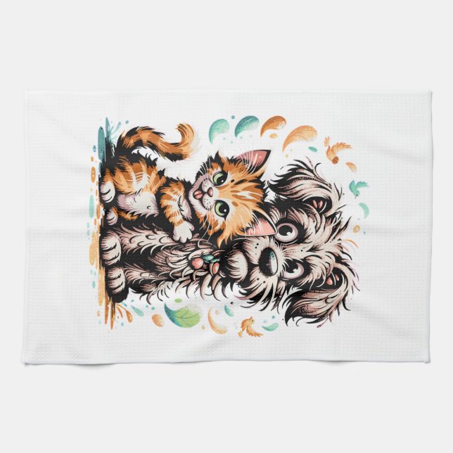 Linge De Cuisine Conception de dessin animé d'amitié entre un chien (Horizontal)